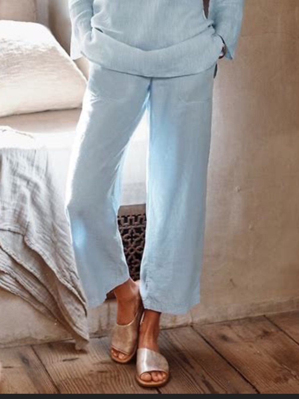 Pure J Jill wide leg crops Light Blue Elastic Waist Pull on Pants size S